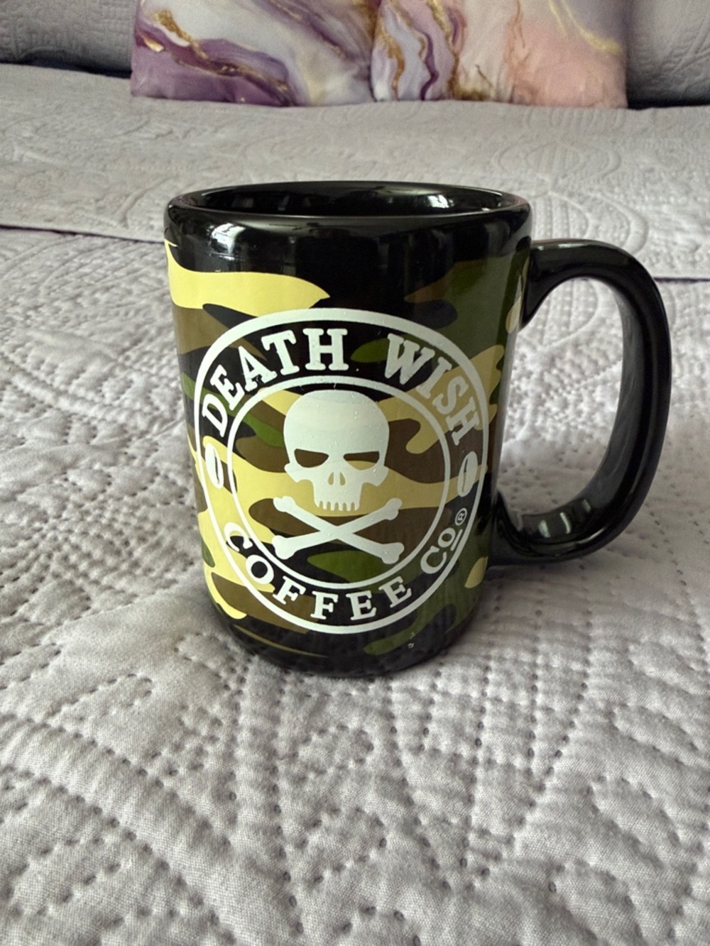 Death Wish Coffee Co. Camo Skull Mug - Green & Yellow